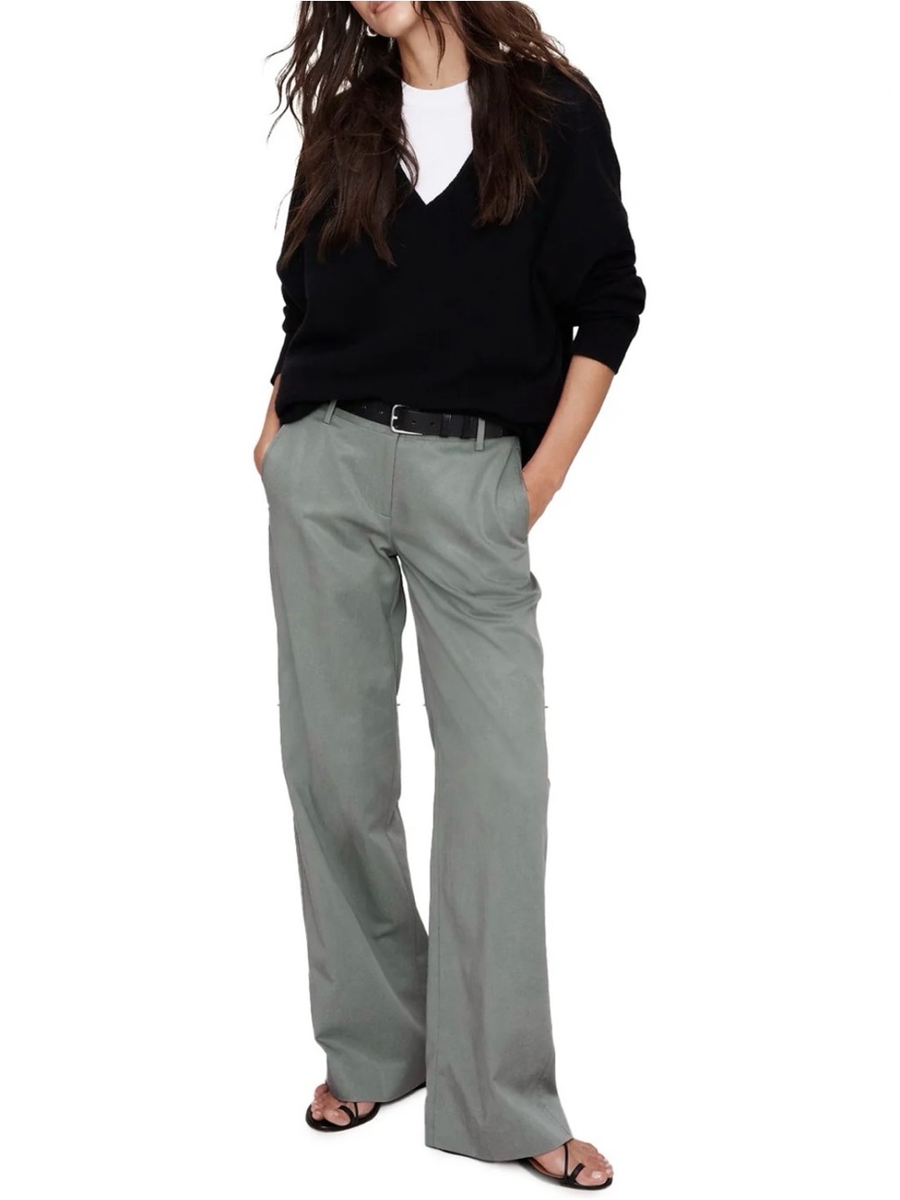 Banana Republic The Everyday Wide-Leg Pant Gray Succulent Medium Waist Size M